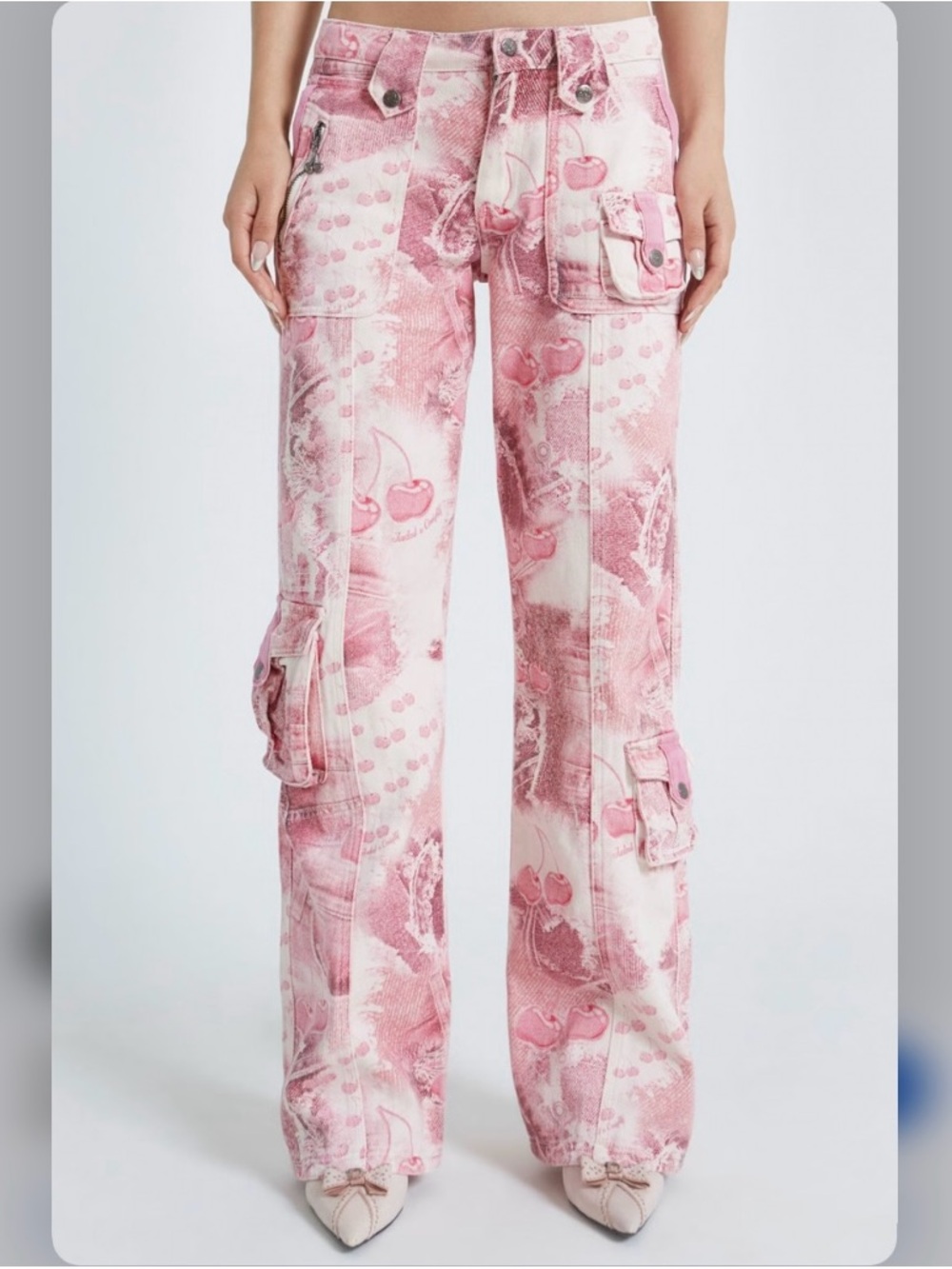 Jaded London Cherry Cargo Jeans Pink White Graphic Baggy Pants Y2K Size XL